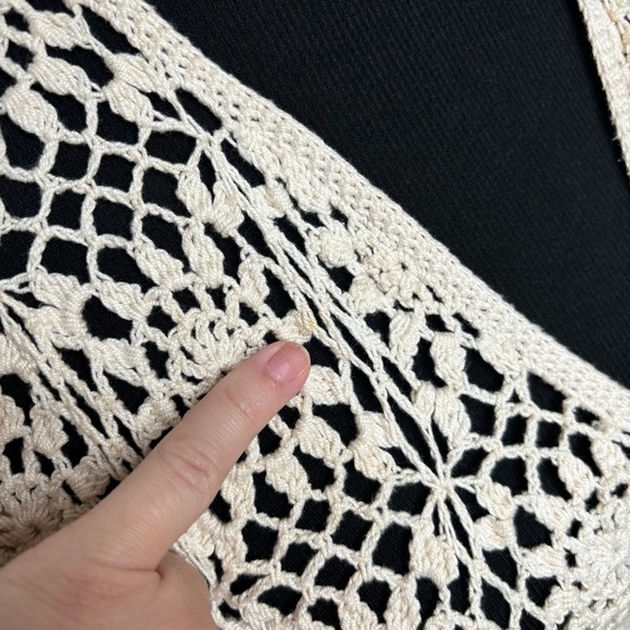 Vintage F.A.I. Crochet Cardigan Women’s L 100% Cotton Open Knit Boho Cream - Picture 15 of 16